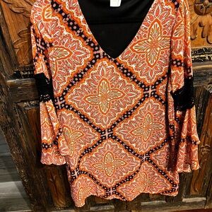 Paper Crane Orange and Black Patterned Blouse